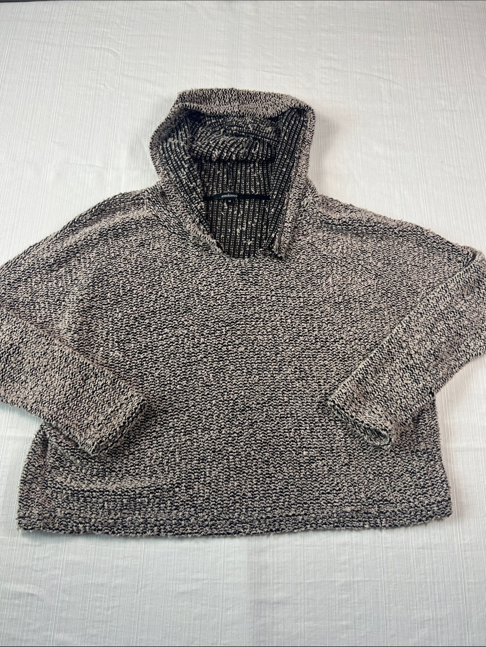Ambiance Marled Cropped Fit Hooded Sweater - Black & Cream